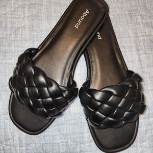 Black braided slides sandals size 8
